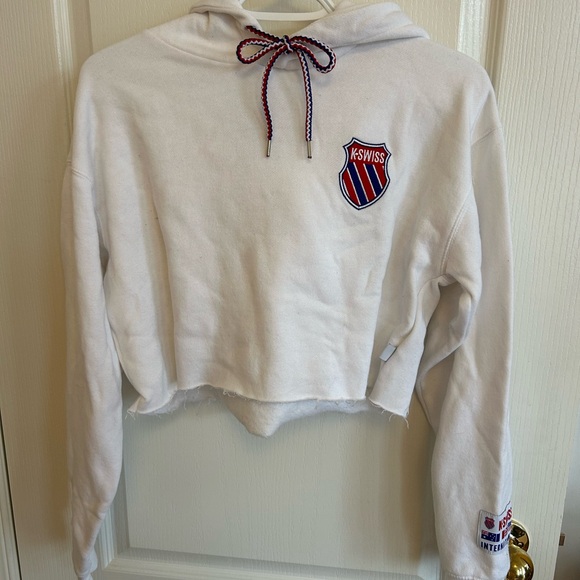 K-Swiss White Cropped Hoodie - Picture 1 of 6